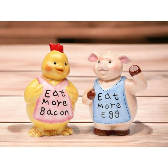 Ceramic Pig Chicken Salt Pepper Shakers Vintage 3.875 Inch