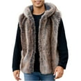 thumbnail image 3 of Zedker Faux Fur Vest Men with Hood Sleeveless Cardigan Fuzzy Fleece Jacket Stand Collar Jacket Thermal Vest Casual Winter Jacket Brown L, 3 of 10