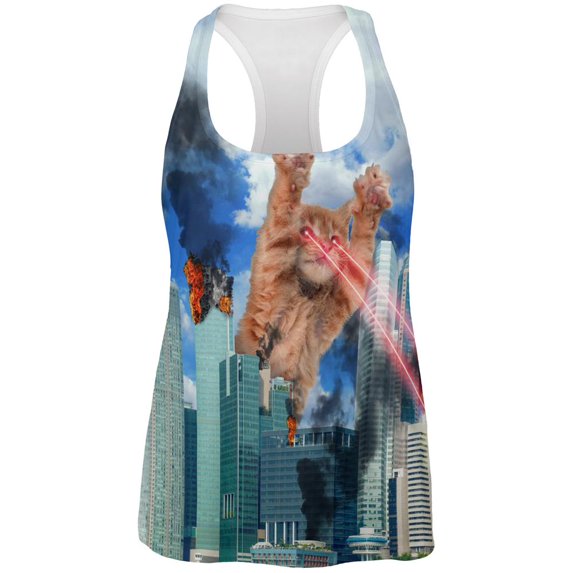 Giant Cat Laser Rampage and Destroy All Over Womens Work Out Tank Top Multi SM