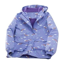 Children's Hooded Windbreaker Jackets Girls' Fashion Rainbow Print Zipper Coats Toddler Winter Long Sleeve Waterproof Windbreaker Casual Jacket Outwears