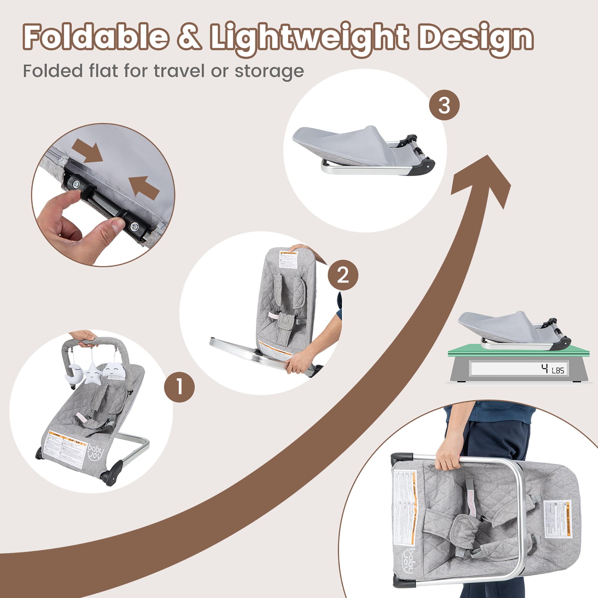 Gymax Baby Bouncer, Foldable Baby Rocker with 5-point Safety