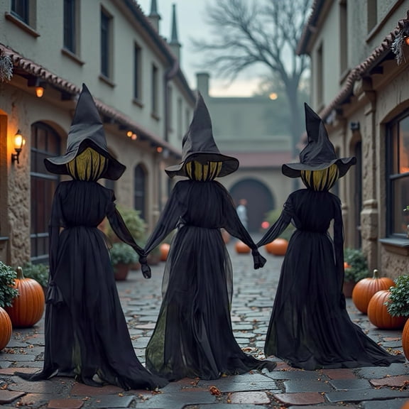 Lwlmwt Halloween Witch Decorations Outdoor - 5 FT Set of 3 Light Up Holding Hands Witches Stakes with Glowing Faces, Waterproof Life Size Scary Halloween Yard Decorations Indoor