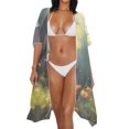 thumbnail image 3 of HELLHERO High Quality Fabrics Womens Beach Coverups Kimono Cardigan Cover Up for Summer Half Sleeve Free Size Bathing Suit Cover Up Cat, 3 of 6