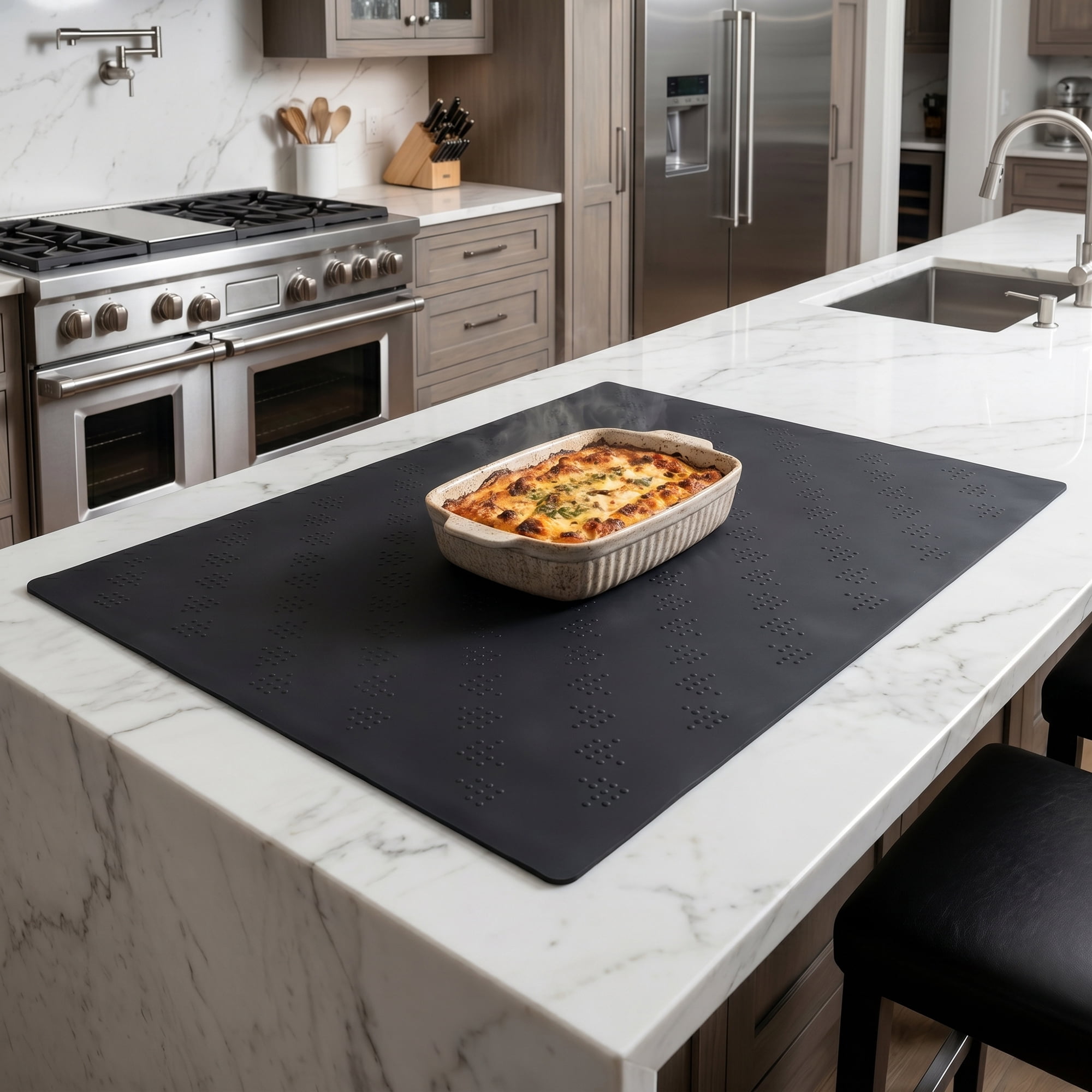 Unique Bargains Silicone Heat Resistant Countertop Protector Pad Mat Black 35.4"x23.6"