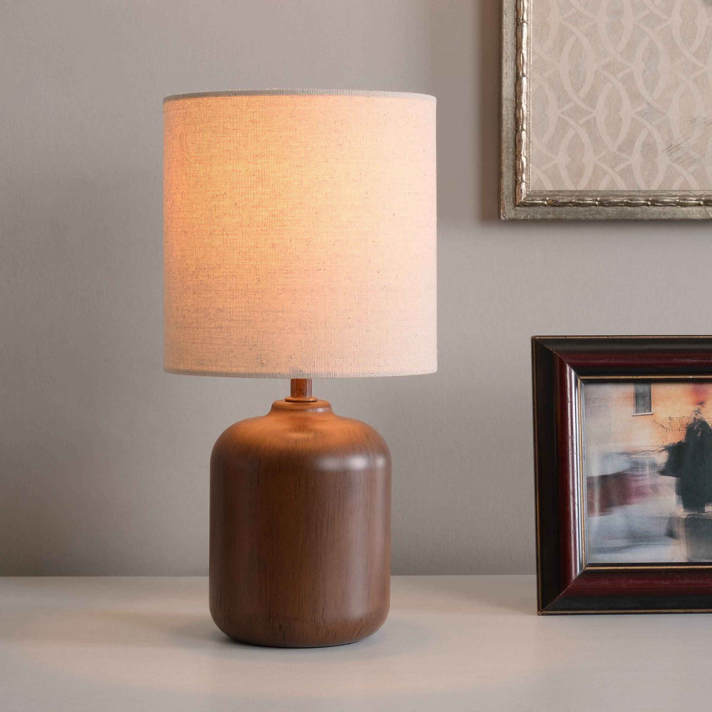 (2 pack) Mainstays Mini Table Lamp with Shade, Faux Wood Finish, Traditional Style, 12.75 in H
