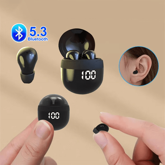 Invisible Mini Headphones TWS Wireless Earphones Bluetooth 5.3 Headsets HiFi Noise Reduction In-Ear Earbuds for Xiaomi iPhone,Black