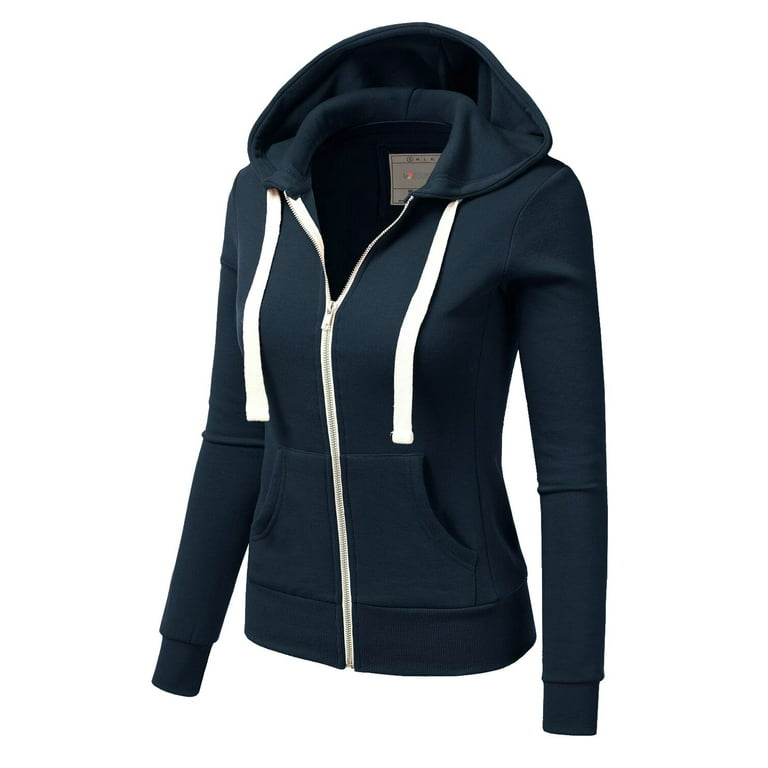 Doublju Women s Lightweight Pocket Zip Up Hoodie Jacket for Women with Plus Size
