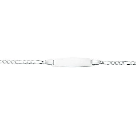 14K White Gold Shiny Classic Figaro ID Bracelet with Lobster Clasp