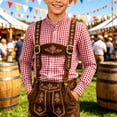 thumbnail image 2 of VeFlora Kids Oktoberfest Lederhosen Shirt, Boys Traditional Bavarian Plaid Stand Collar Long Sleeve Shirt, Lightweight Casual Top for Party and Daily Wear(Red/4-5 Years), 2 of 5