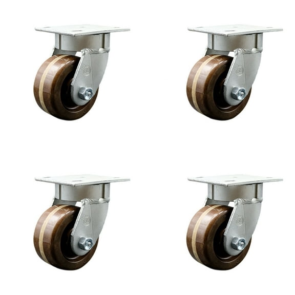 4 Inch Kingpinless High Temp Phenolic Wheel Swivel Caster Set with Swivel Locks