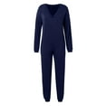 thumbnail image 3 of Women's Casual Loose Jumpsuits - Long Sleeve V Neck Oversized Rompers Pajamas, Polyester Material, Solid Color, Suitable for All Seasons, 3 of 4