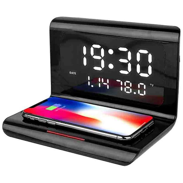 Alarm Clock Digital With Qi Charging Station 10w Wireless Charger Compatible Com Alarm Clock Digital With Qi Charging, Alarm Clock Charging Station