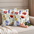 thumbnail image 2 of Spring Floral Pillow Covers 2 Pack Watercolor Yellow Blue Red Poppy Flower Pillowcase Waterproof Outdoor Throw Pillow Cover for Patio Garden Square Cushion 16”x16”, 2 of 9