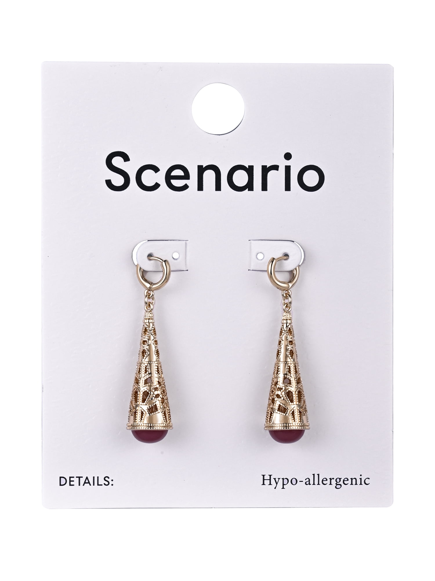 Scenario Women's Gold-Tone Filigree Linear Earrings with Berry Colored Bead Bottom