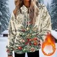 thumbnail image 2 of SwiftWear Women's Christmas Santa Print Fluffy Hoodie - Festive Plush Lined Pullover with Front Pockets, Cozy Holiday Loungewear Khaki, 2 of 5