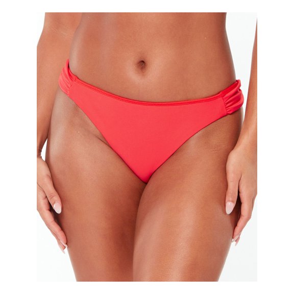BAR III Women's Red Stretch Full Coverage Side Tab Shirred Hipster Swimsuit Bottom M