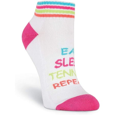 K. Bell Eat Sleep Tennis Repeat , White, Womens Sock Size 9-11/Shoe Size 4-10, 1
