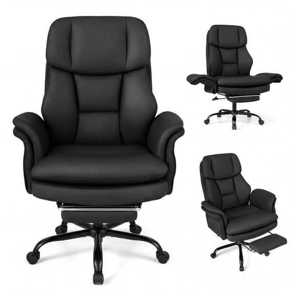 Furnibear Big and Tall Executive Office Chair 500 lbs Ergonomic Cross Legged Computer Chair with Retractable Footrest and Flip Up Arms, Black