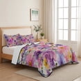 thumbnail image 5 of King Quilt Set 96''x106'', Farmhouse Flowers Lightweight Bedspread Coverlet with 2 Pillow Shams, Spring Watercolor Purple Pink Floral Beige Breathable All Season Quilt Bedding for Bedroom/Guest Room, 5 of 9