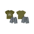 thumbnail image 2 of Toddler Baby Boy Summer Clothes Set 6 12 18 24 Months 2T 3T 4T Tractor Letter Print Short Sleeve T-Shirt Elastic Waist Solid Shorts Outfit Sets, 2 of 9