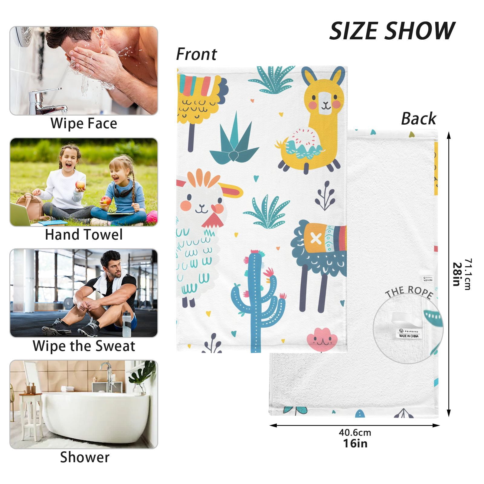 Sheeps Cactus Hand Towels Cotton Bath Towels Large Face Towels Absorbent for Bathroom 2 Packs