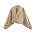 thumbnail image 2 of TGSLY Asymmetric Wrap Belt Cropped Coat for Women Lightweight Shawl Lapel Open Front Jacket Loose Casual Solid Color Puff Long Sleeve Crop Outerwear L, 2 of 8