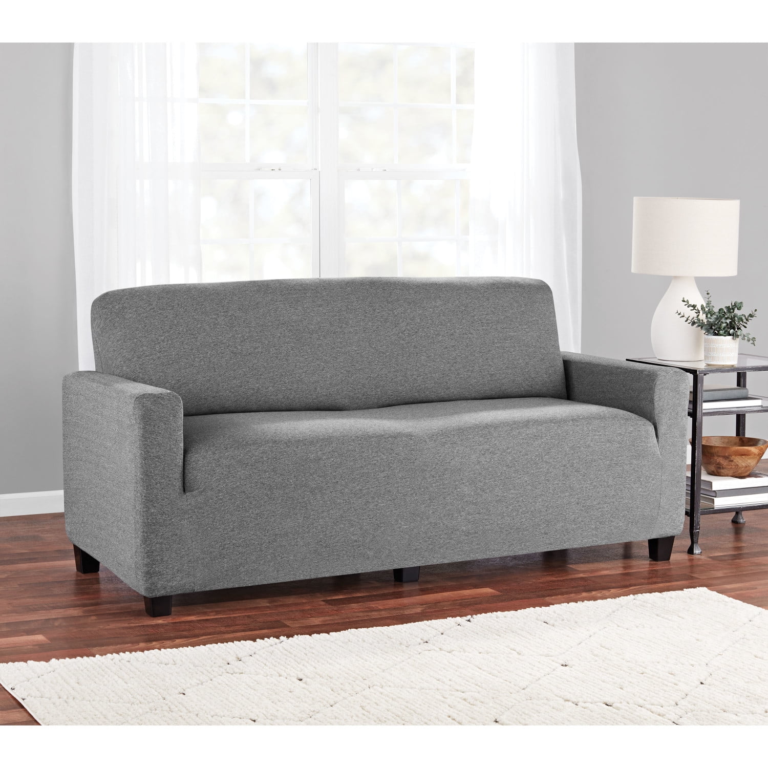 Mainstays Stretch Cotton blend Loveseat Slipcover, Charcoal Gray