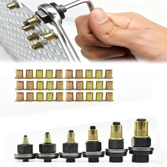 Rivet Nut Tool Kit, Hand Riveter Set with M3-M12 Mandrels and Assorted Nuts, Professional Threaded Insert Tool for Automotive and Metalworking