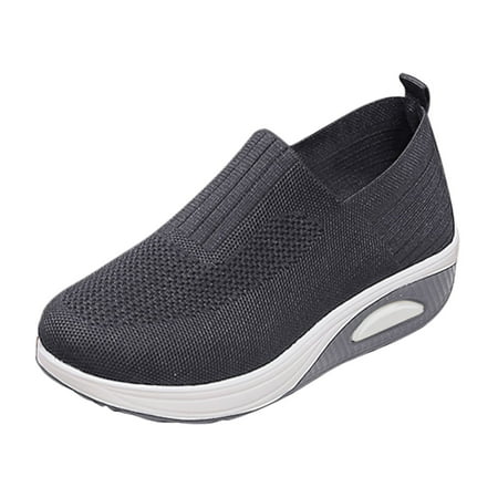 QYZEU Women Footwear Women Platform Shoes Casual Women s Summer Fashion Round Toe Mesh Breathable Solid Color Casual Shoes One Foot Sneakers Women Grey 40