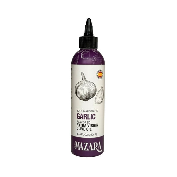 Mazara Squeezable Spanish Garlic-Infused Extra-Virgin Olive Oil – 250 ml Picual Extra Virgin Olive Oil | Cold-Pressed, Antioxidant-Rich Gourmet Drizzle Oil