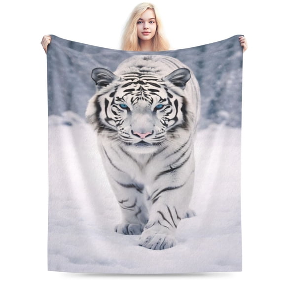 White Tiger Blanket Gifts for Adults Kids Tiger Snow Animal Flannel Throw Blankets Soft Comfy Lightweight for Home Decor Couch Bed Sofa 50x40