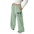 thumbnail image 5 of Tisuna Girls Solid Sweatpants Child Bowknot Elastic Waist Wide Leg Trousers Loose Fashion Girls Festival School Sport Casual Wear Light Green Size 4-5 Years, 5 of 7