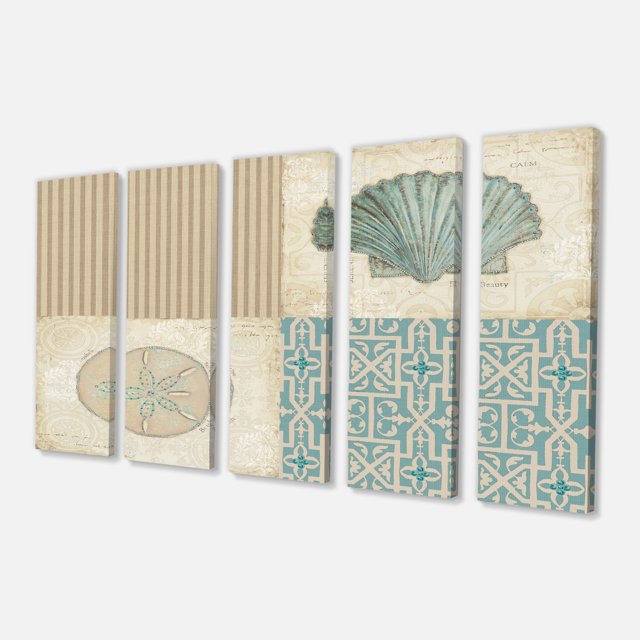 Designart - Beach Treasures Collage I - Traditional Bathroom Canvas Artwork