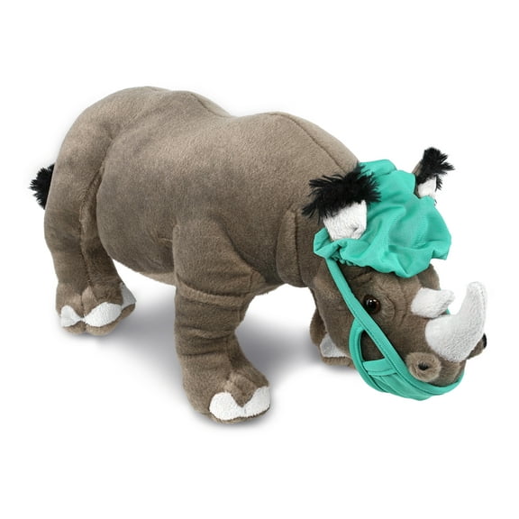 DolliBu Rhino Doctor Plush Toy - Super Soft Rhinoceros Doctor Stuffed Animal Dress Up with Cute Scrub Cap and Face Mask Outfit - Fluffy Doctor Toy Plush Gift - 16 Inches