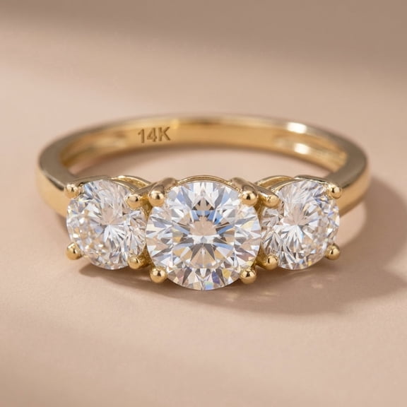 Vinali Solid 14K Yellow Gold Triple Round CZ Ring for Women Size 5