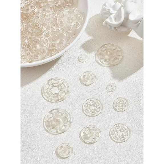 160 Sets Plastic Sewing Snap Buttons Flat Round Press Studs Garment Buttons Clear Plastic Snaps Invisible Sewing on Snap Fasteners for Crafts Clothing Sewing 7~21x3.5~5.5mm Clear 1set