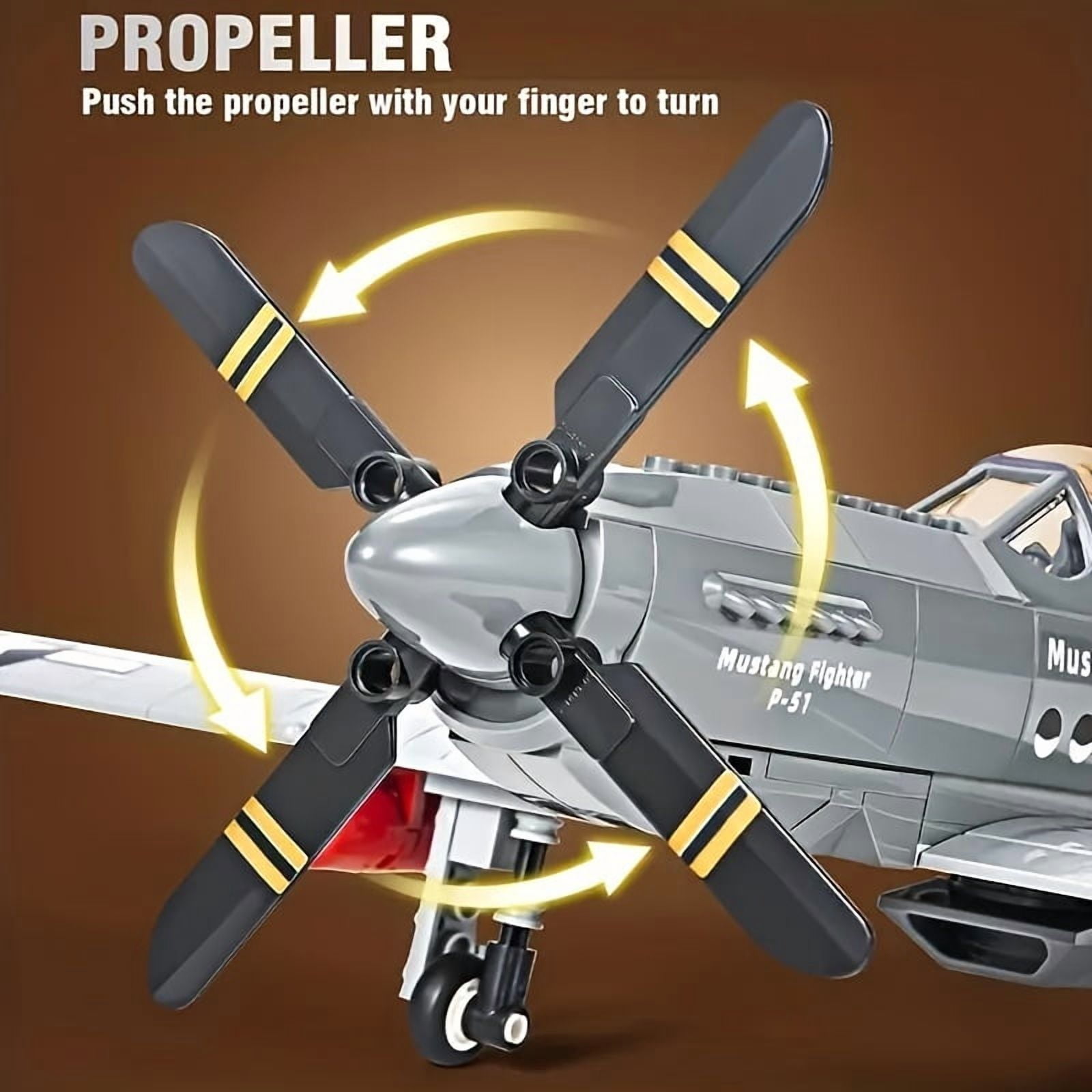 285PCS P-51 Mustang Fighter Plane Building Block Set- Army Aircraft Model Airplane Toy Kit for Kids and Adults, Jet Fighter Plane Military Building Set, Birthday Christmas Gifts for Boys and Girls