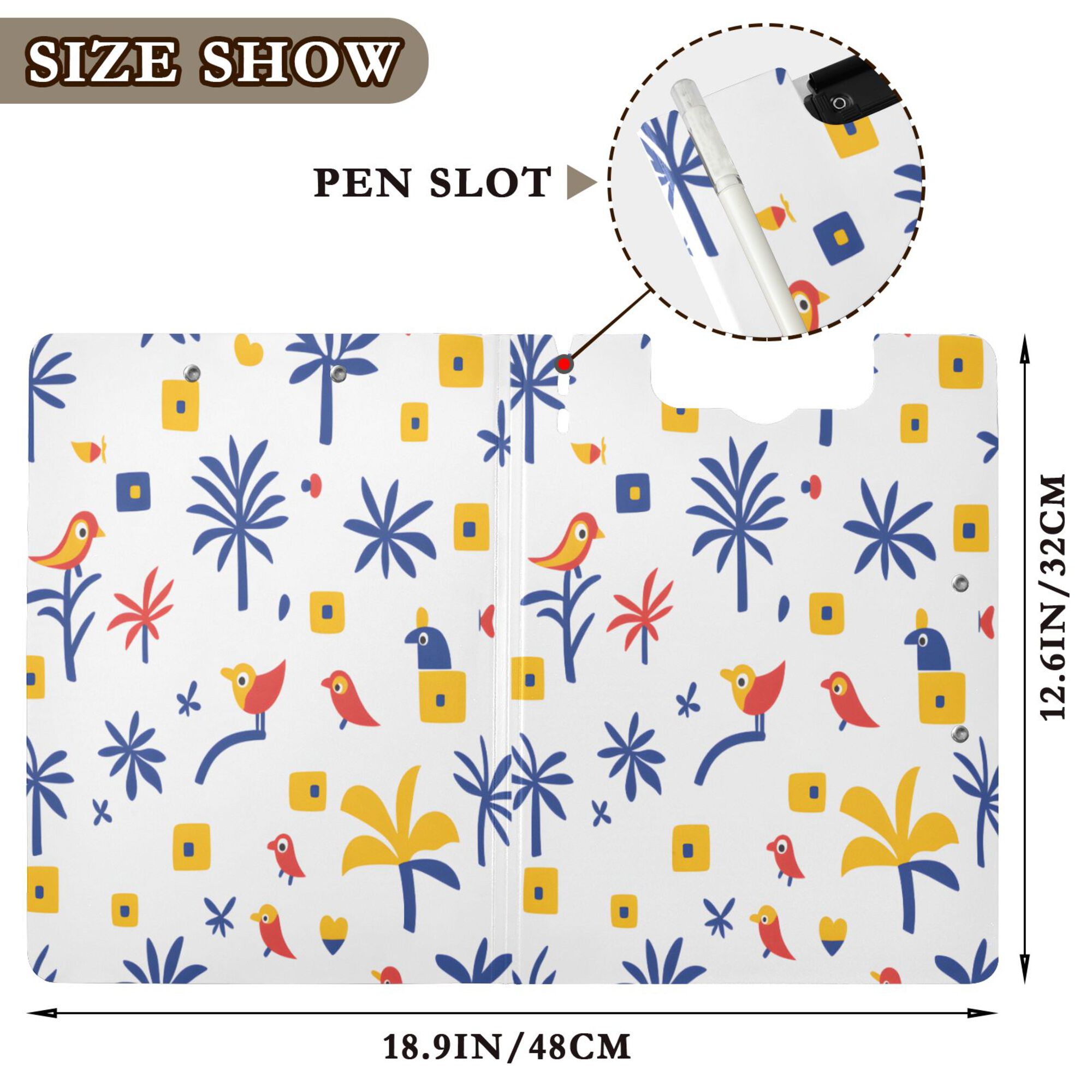 FORMRS A4 Clipboard Folder with Pen Holder Horizontal Foldable School Office Binder, Tropical Rhythm