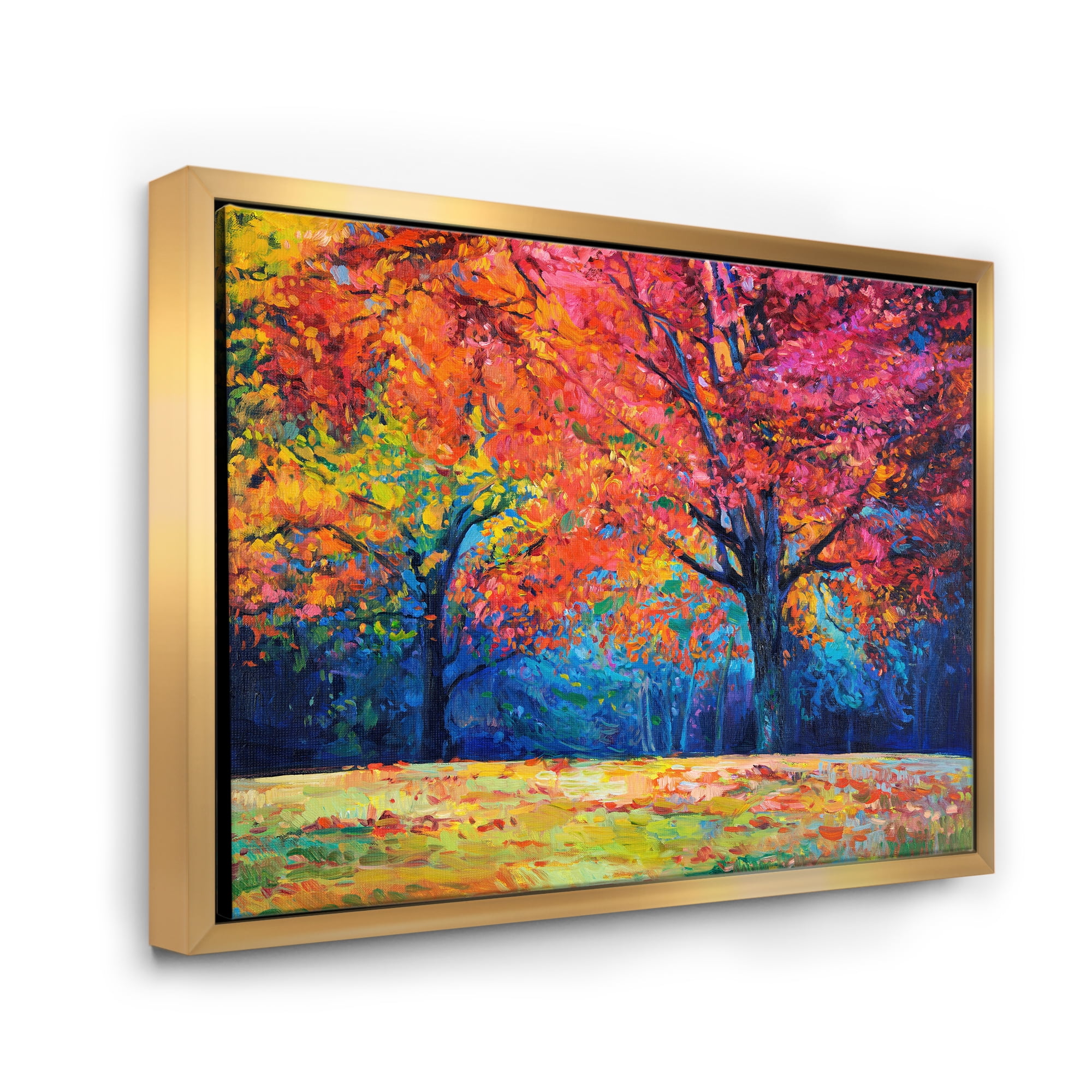 Designart 'Abstract Vibrant Red Tree In Autumn Landscape' Traditional Framed Canvas Wall Art Print