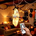 thumbnail image 6 of 2027 New Upgraded 5 FT Hanging Flying Ghost on Witch Broomstick Halloween Decor,Light-Up Sheer Ghost with Witch Hat, Weather Resistant Spooky Ornament for Front Porch Yard Tree Lawn Halloween Party, 6 of 6