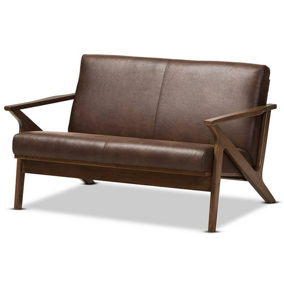 Baxton Studio Bianca Faux Leather Loveseat in Brown and Walnut Brown