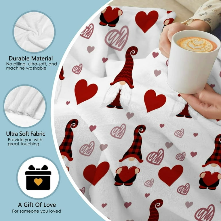 Happy Valentine s Day Throw Blanket Ultra Soft Cute Gnome Flannel Blanket Plush Lightweight Cozy Bed Blanket for Sofa Couch