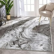 Raphet Grey Abstract Swirl Pattern Area Rug (5'3" X 7'3")
