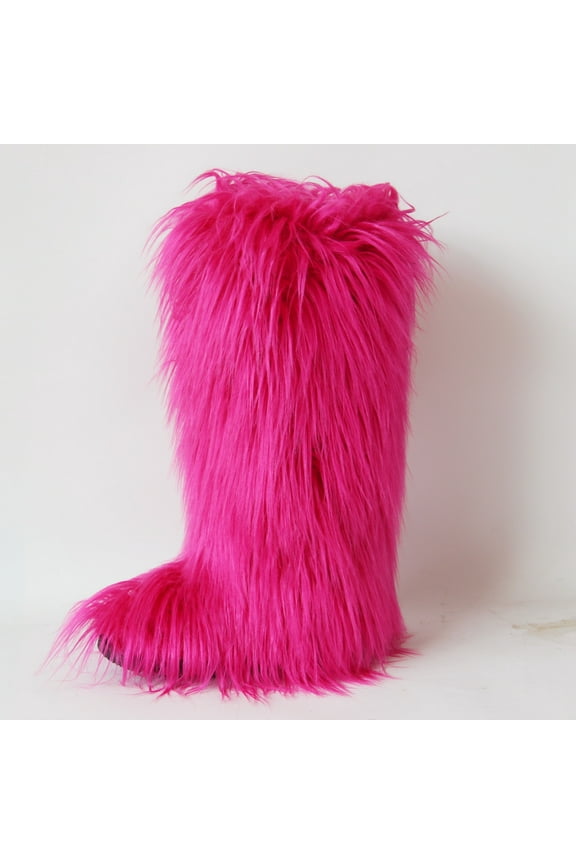 Women's Furry Fluffy Boot Faux Fur Long Snow Boot Knee High Boots Warm Comfortable Outdoor Flat Shoes