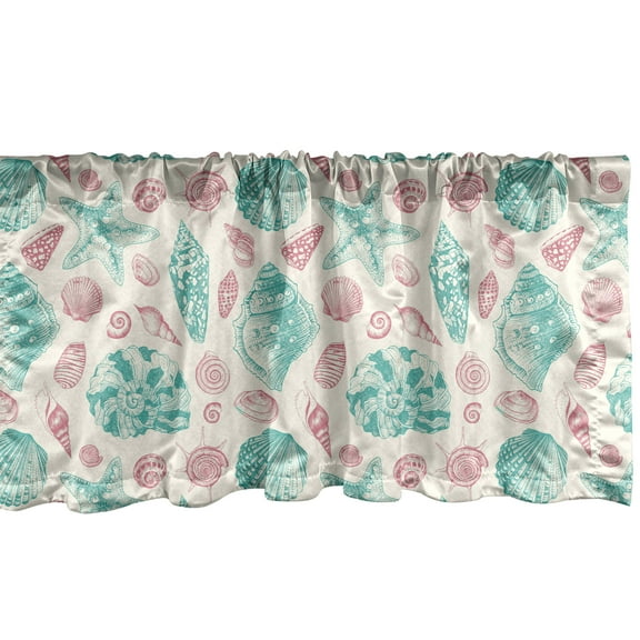 Ambesonne Shells Window Valance, Modern Watercolor Illustration of Crustaceans Nautical Composition, Curtain Valance for Kitchen Bedroom Decor with Rod Pocket, 54" X 12", Pale Blue White and Blue