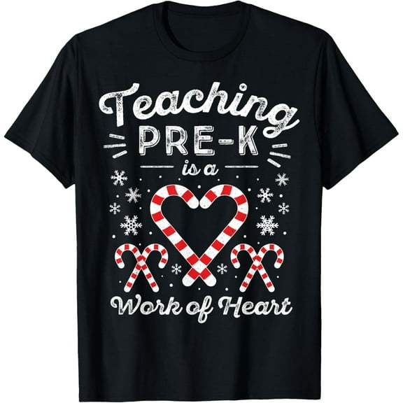 Christmas Candy Cane Work of Heart Preschool & Pre-K Teacher T-Shirt for Men Women Kids tee