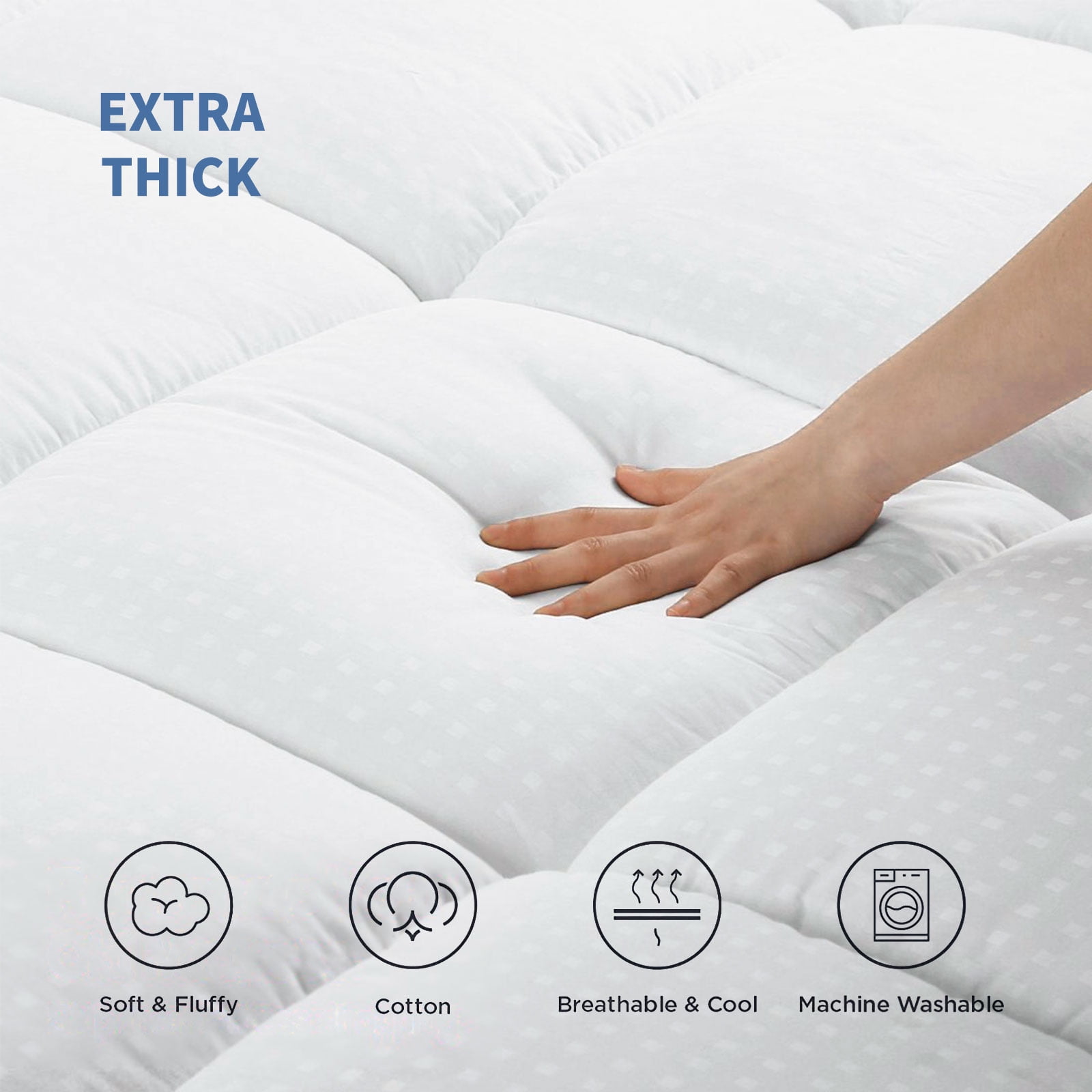 Extra Thick Pillow Top Matress Topper Cotton Breathable Down Alternative Fill 
