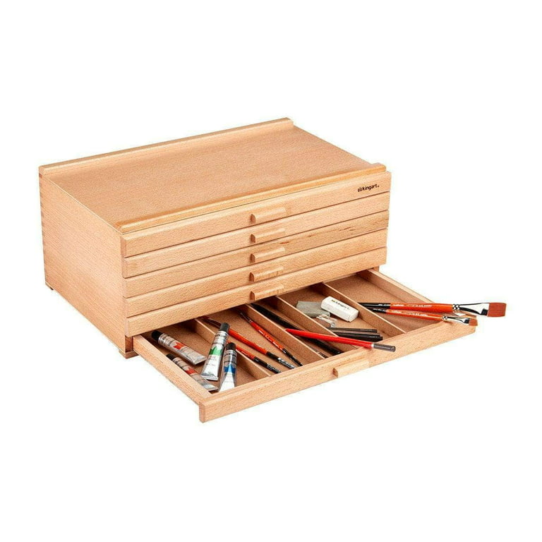 7 Elements Large Wooden Artist Tool Box, Portable Brush Storage Box  Organizer with Drawer