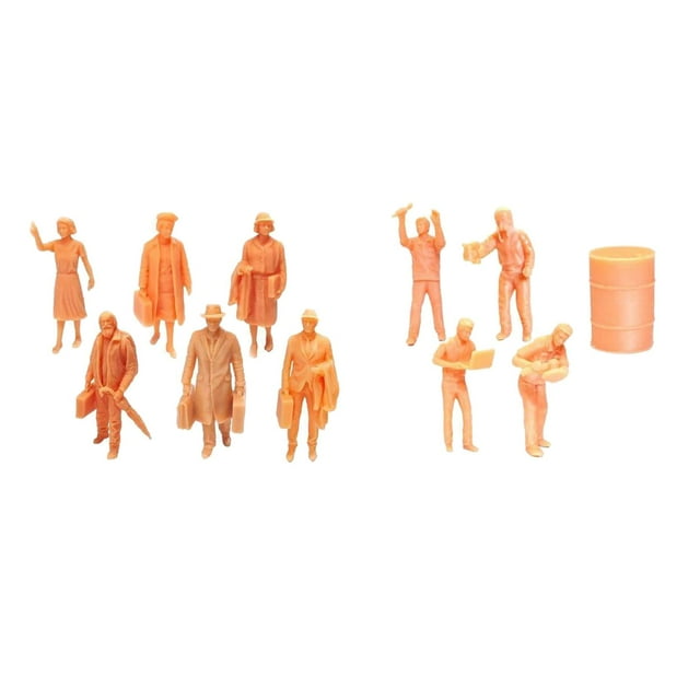 10 Uds. Mini personas pequeñas sin pintar 1:64 con paisaje de construcción de barril de