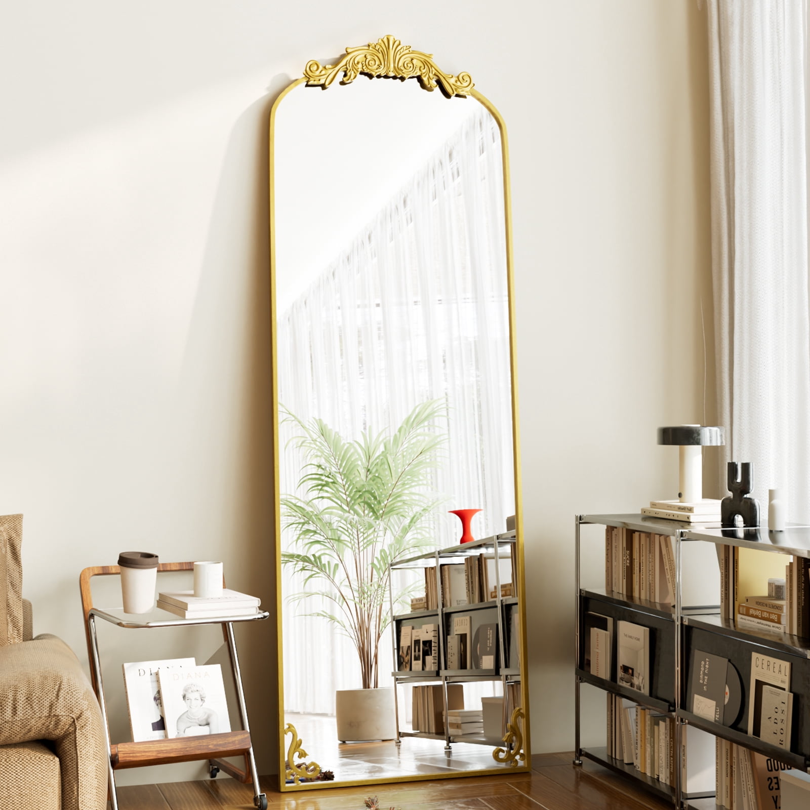 AUROMIR 64"x 21" Arched Floor Mirror Full Length Mirror Baroque Vintage Mirror with Carved Frame, Gold